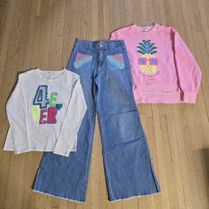 Billieblush GirlsWide-Leg Jeans Bundle Sequin Accents, Sweatshirt, T Shirt Sz 10